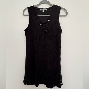 Almost Famous | Black Crochet Tank Dress | Sz L | EUC